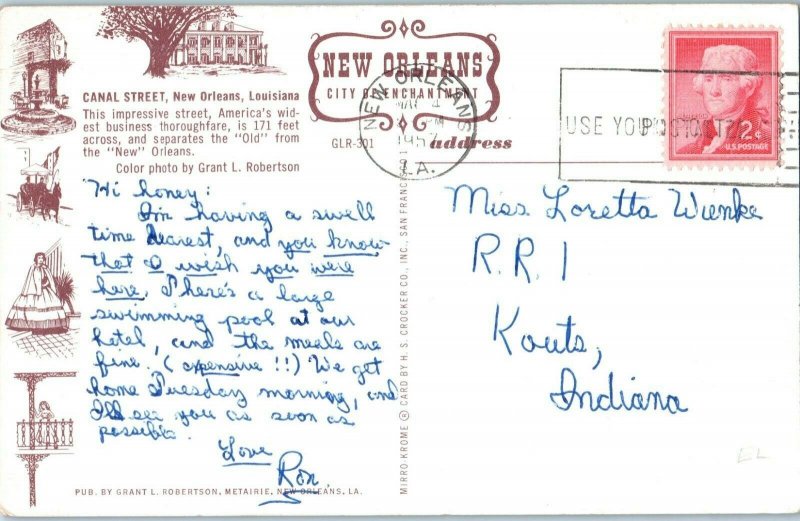 Canal Street New Orleans Louisiana Postcard Posted 1957
