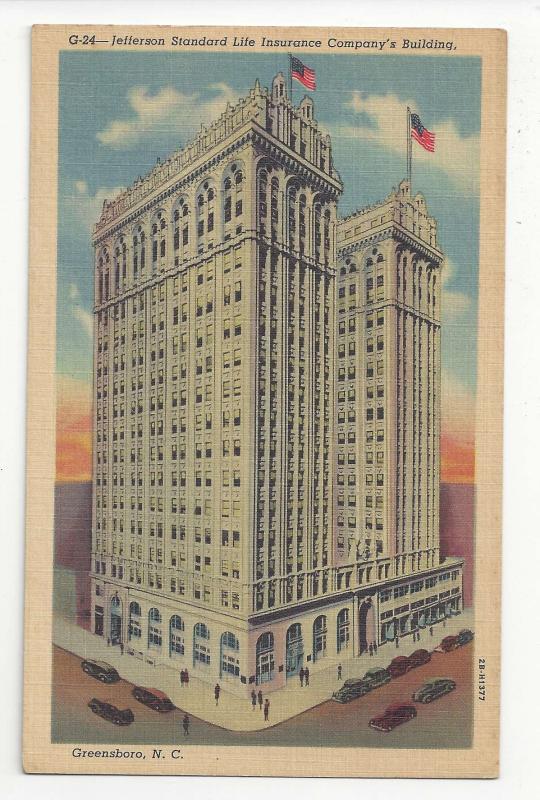 Greensboro NC Jefferson Standard Life Insurance Company Building Postcard