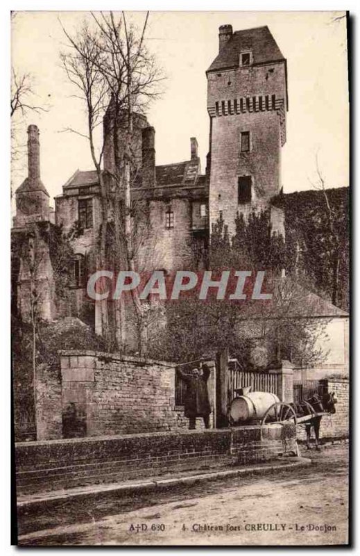 Old Postcard Creully Chateau Le Donjon Character in Charette wells Horse