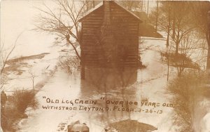 F45/ Dayton Ohio RPPC Postcard 1913 Flood Disaster Old Log Cabin 9