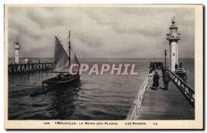 Old Postcard Lighthouse Trouville Queen of Beaches flagship boat