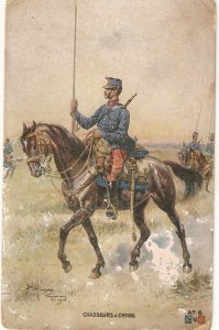 Leon Hingre. . Military. Chasseus a Cheval Old vintage French postcard