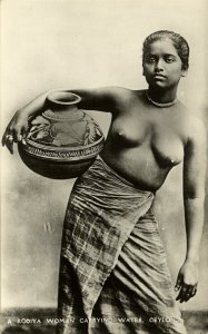 ceylon, Native Nude Rodiya Woman with Water Chatty Pottery (1930s) RPPC Postcard