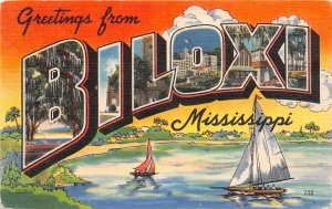 G52/ Biloxi Mississippi Postcard Linen Large Letter Greetings