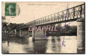 Postcard Old Bonnieres sur Seine The bridge taken upstream boat