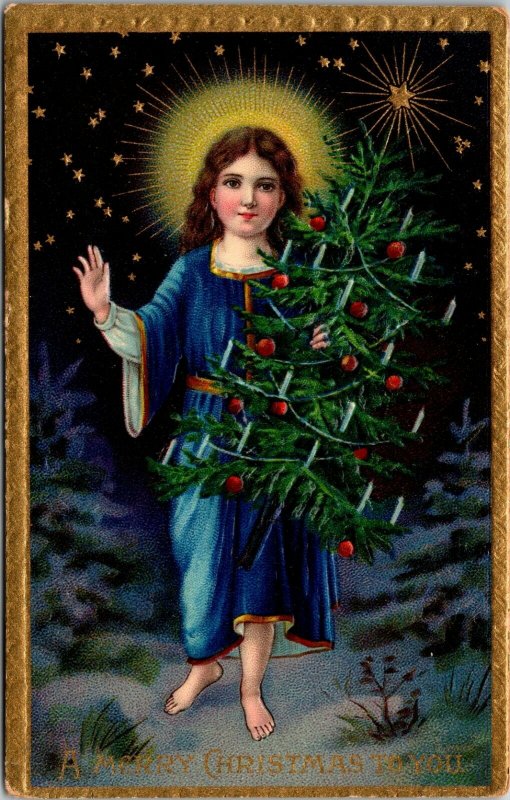 A Merry Christmas To You - Christmas Tree Gold Religious - POSTCARD PC POSTED