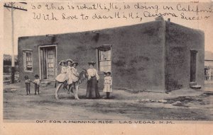 LAS VEGAS NM~GIRLS DONKEY OUT FOR MORNING RIDE~1906 ED MURPHEY G PHOTO POSTCARD