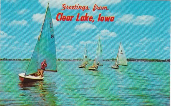 Iowa Greetings From Clear Lake Sailboat Racing