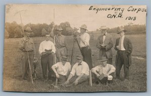 WWI ENGINEERING CORPS w/ TEODOLITE ANTIQUE REAL PHOTO POSTCARD RPPC