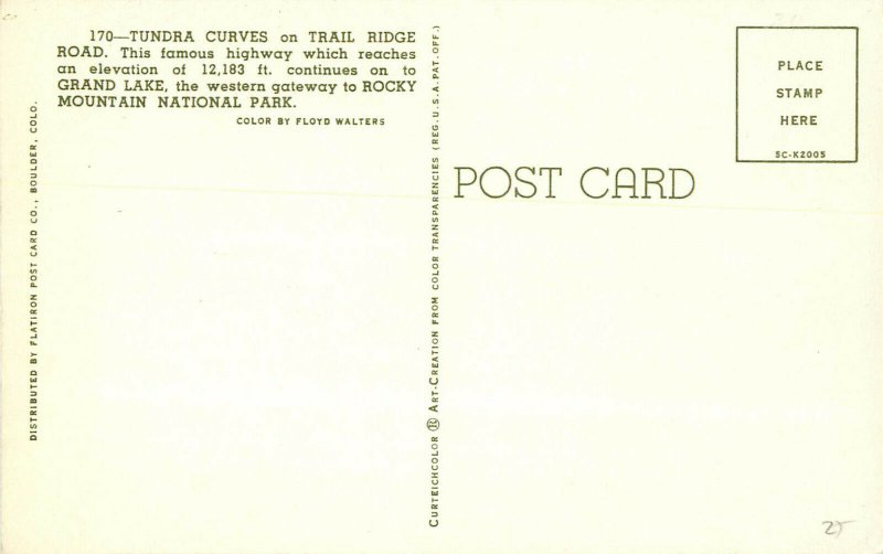 Postcard Tundra Curves on Trail Ridge Road, Rocky Mountain National Park