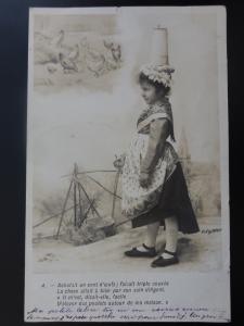 (4) Children play - Girl Carrying A Milk Jug 1903 RP Postcard by Lafyette 110515