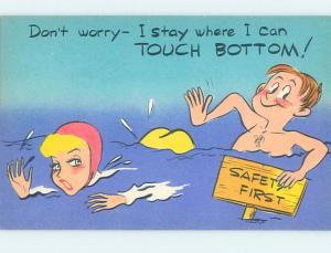 Linen-ish risque MAN IN WATER CAN TOUCH BOTTOM - SEXY GIRL IN WATER HL3980@