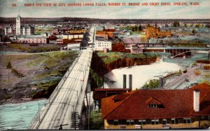 Washington Spokane Birds Eye View Showing Lower Falls Monroe Street Bridge an...