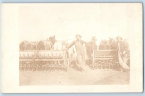 Farming Postcard RPPC Photo Horses And Farmers Scene Field c1910's Antique