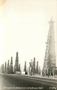 RPPC Postcard Oil Wells Along Ocean Avenue Long Beach CA X 134 Pictorial Views