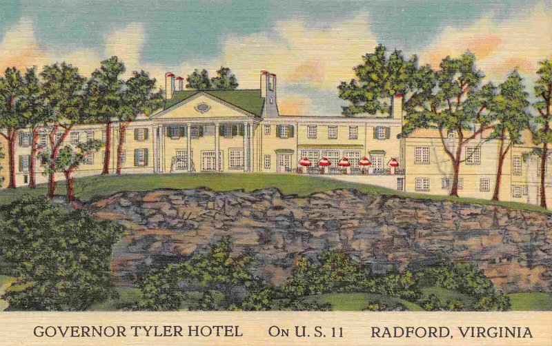 Governor Tyler Hotel US 11 Radford Virginia linen postcard