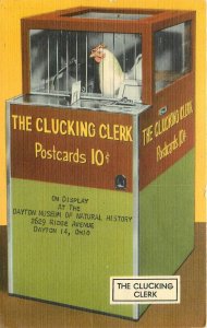 Postcard 1940s Ohio Dayton Clucking Chicken clerk Museum Tichnor OH24-1234