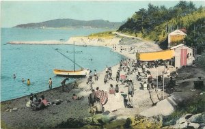 Postcard France 1920s St Tropel beach & boat people hand colored FR24-2908