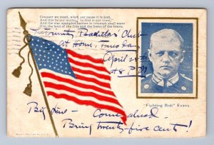 FIGHTING BOB EVANS USA FLAG SPANISH AMERICAN WAR MILITARY EMBOSSED POSTCARD 1908