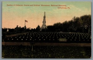 Postcard Gettysburg PA c1932 Unknown Graves and Soldiers Monument Natl. Cemetery