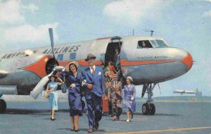 American Airlines Convair Flagship Plane Passengers Leaving Flight 50s postcard