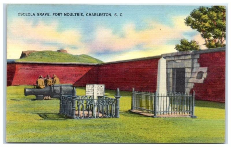 Mid-1900s Chief Osceola Grave, Fort Moultrie, Charleston, SC Postcard