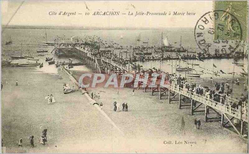 'Old Postcard Arcachon Cote d''Argent La Jetee Promenade a Maree Basse'