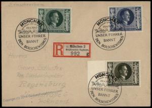 Germany 1943 Hitler Swords Series Cover Munich Annahmstelle Registered 71657