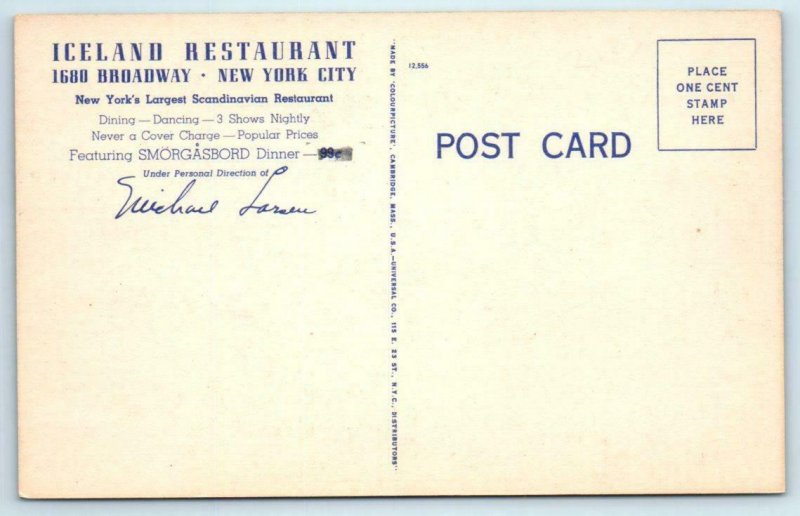 NEW YORK, NY ~ Bar Interior ICELAND RESTAURANT 1680 Broadway c1940s Postcard