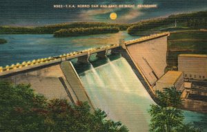 Vintage Postcard 1941 Norris Dam and Lake By Night Tennessee TN