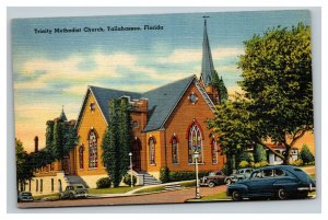 Vintage 1940's Postcard Trinity Methodist Church Tallahassee Florida Antique Car