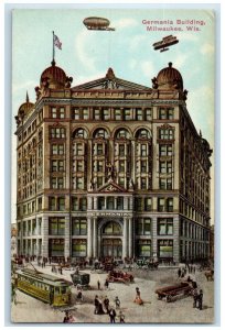 1913 Germania Building Trolley Street View Milwaukee Wisconsin WI Postcard