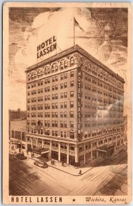 VINTAGE POSTCARD THE HOTEL LASSEN LOCATED AT WICHITA KANSAS MAILED 1954