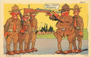 Comic Humor Ray Walters 1940s WW2 Military Inspection Postcard Teich 4820