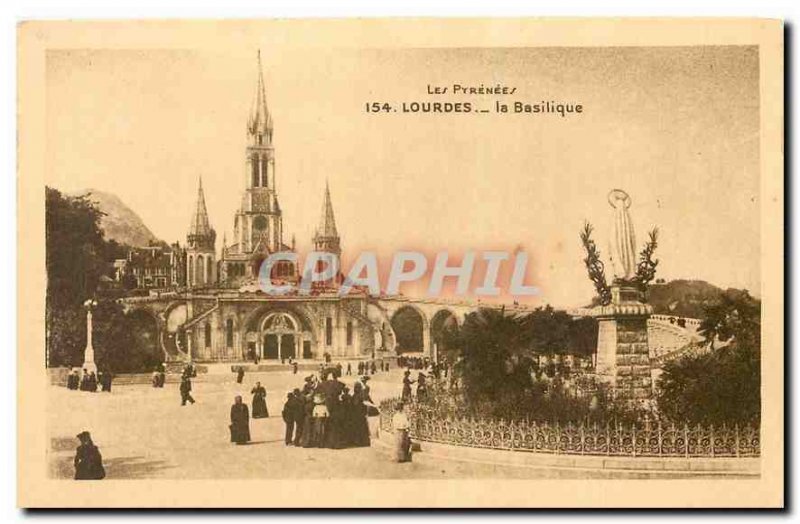 Old Postcard The Pyrenees Lourdes Basilica