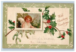 Circa 1910 Christmas Angel Missle Toes Vintage Postcard P108E