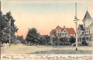 NAPA, CA Calistoga Avenue Street Scene 1906 Hand-Colored Vintage Postcard