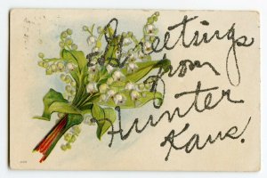 Postcard Greetings from Hunter Kansas Glitter Embossed Standard View Card