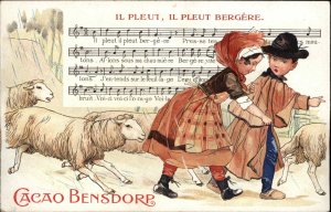 Children & Sheep Sheet Music CACAO BENSDORP Cocoa Advertising Postcard