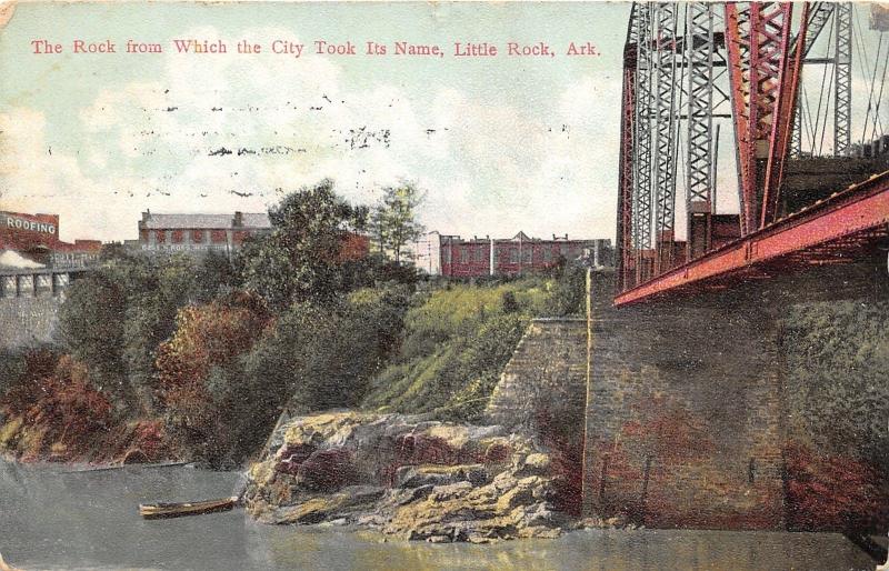 Little Rock Arkansas~Rock that City is Named from~Steel Bridge~Roofing Bldg~1911