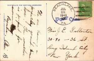 Vtg 1940 Greetings from Beach Lake Pennsylvania PA Linen Postcard
