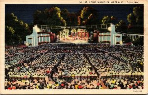 Vtg 1930s St Louis Municipal Opera St Louis Missouri MO Linen Postcard