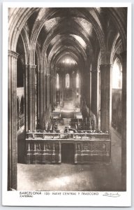 Vintage Barcelona Cathedral Nave Central y Trascoro Black & White Postcard