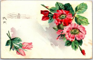 1907 Flowers Large Print Greetings And Wishes Card Posted Postcard