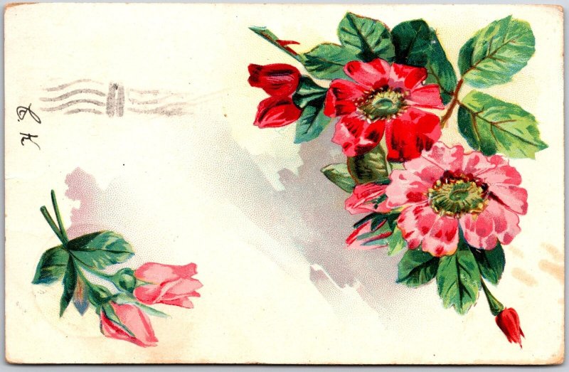 1907 Flowers Large Print Greetings And Wishes Card Posted Postcard