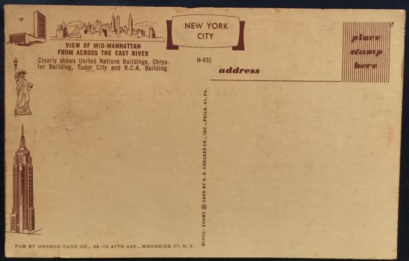 Postcard Unused View of Manhattan from across East River LB