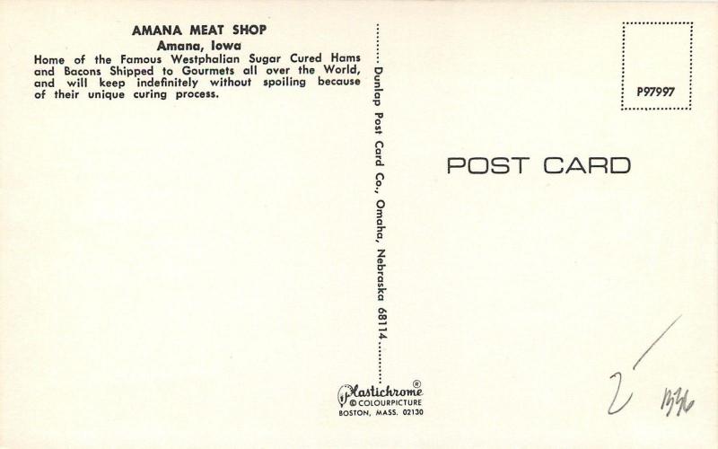 Amana Iowa~Amana Meat Shop~Store Interior~1950s Postcard