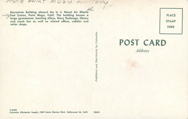 Postcard California 1950s Point Mugo Military Test Center Columbia 23-4353