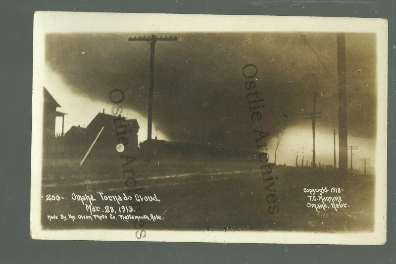 Omaha NEBRASKA RPPC 1913 TORNADO Cyclone Twister IN SKY Coming Down DISASTER