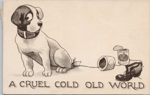 Dog Puppy 'A Cruel Cold Old World' Tied to Vans Shoe c1912 Postcard G39